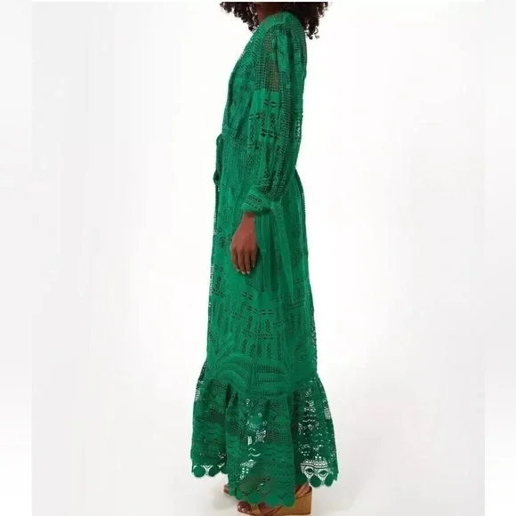 Like New House of Harlow 1960 Dress Morada boa Guipure emerald green lace sz Sm - Picture 9 of 12